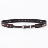 ADHTBR103 Western Studded Brown Leather Hatband with Engraved Silver Buckle