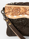 LC-ADBG344DM2D Tooled Leather Wristlet Western Embossed Cowhide Clutch with Floral Accent