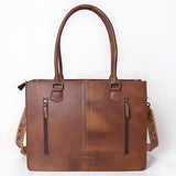 ADBG1718 Tooled Leather & Cowhide Western Tote Bag with Fringe and Floral Embroidery