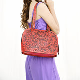 ADBG1139 Hand-Tooled Leather Western Tote Bag - Genuine Floral Cowgirl Shoulder Purse