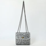 ADBG1630 Tooled Floral Leather Crossbody Bag with Antique Brass Turn Lock & Chain Strap