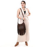 ADBG1625 Suede Fringe Crossbody Bag - Western Embroidered Leather Shoulder Purse