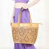 ADBGZ789 Hand-Tooled Leather Tote Bag - Western Floral Design