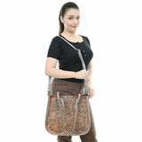 ADBG1478 Tooled Leather Western Tote Bag with Croc Embossed Accents - American Darling Handcrafted