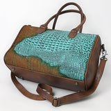 ADBG1562B Turquoise Croc Embossed Leather Barrel Bag - Western Weekender Purse
