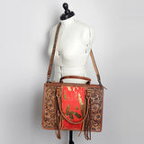 LC-ADBG230 Hand Tooled Leather Tote Bag with Hair-On Cowhide & Hand-Painted Floral Design