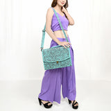 ADBG1437 Handtooled Leather Messenger Bag - Floral Carved Western Satchel