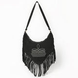 ADBGA733 V-Cut Suede Fringe Crossbody Bag - Western Embroidered Hobo Purse