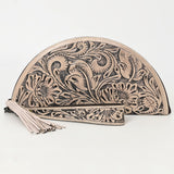 LC-ADBG1233H Hand-Tooled Leather Clutch - Semi-Circle Wristlet with Tassel