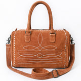 ADBG1585 Suede Embroidered Duffel Handbag - Western Weekender with Top Handles & Shoulder Strap