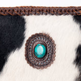 LC-ADBGM318 Cowhide Leather Tote with Turquoise Concho and Fringe - Western Braided Strap Bag