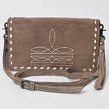 ADBG1717 Suede Leather Wallet Bag with White Western Stitch Embroidery
