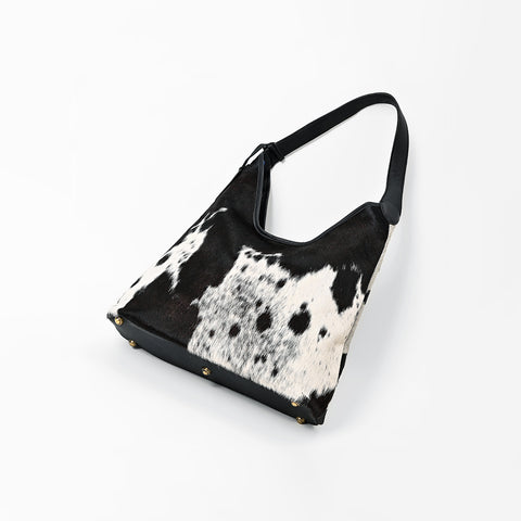 ADBGA1127 American Darling Black & White Hair-On Hide Leather Hobo Shoulder Bag