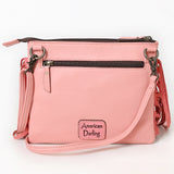 ADBG1683A Pink Quilted Leather Fringe Crossbody Bag with Tooled Floral Top - American Darling