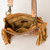 LC-ADBGA431 American Darling Western Feather Tooled Leather Messenger Bag with Fringe