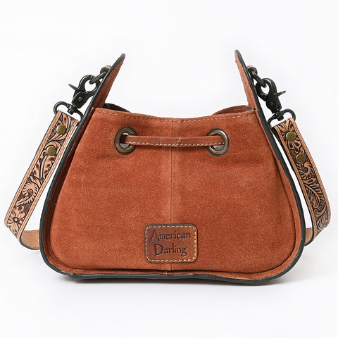 ADBG1749 American Darling Hand Tooled Floral Genuine Suede Crossbody Bag with Boot Stitch and Concho