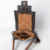 ADBG1786 Southwestern Tooled Leather & Cowhide Crossbody Bag with Fringe and Wool Flap