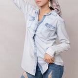 LC-ADSH011 Genuine leather Women Denim shirt jacket dress