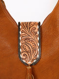 LC-ADBGA237A American Darling Hand-Tooled Leather Hobo Bag Full Grain with Tassel Detail