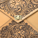 ADBGZ785 Envelope-Style Hand-Tooled Tan Leather Tote bag - Western Floral Design