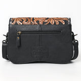 ADBG1734 Tooled Leather Crossbody Bag in Black & Tan Western Floral Scroll Design