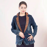 LC-ADBZ021 Genuine leather Women Denim Blazer dress jacket