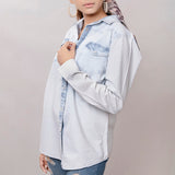 LC-ADSH011 Genuine leather Women Denim shirt jacket dress