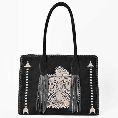 ADBGA823 American Darling Handcrafted Braided Leather Tote Bag with Fringes