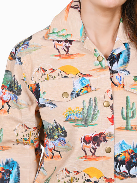 ADSH098 American Darling Cotton Lycra Western Bison Print Shirt Jacket