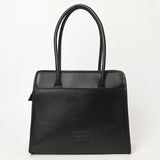 ADBGZ782A Structured Black Leather Tote Handbag - Hand-Tooled Floral Western Panel