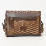 ADBGZ752 Natural Hand Tooled Leather Wallet Bag - Western Floral Whipstitch Purse