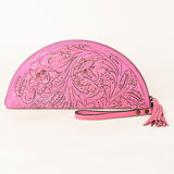 LC-ADBG1233H Hand-Tooled Leather Clutch - Semi-Circle Wristlet with Tassel