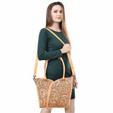 ADBG1473 Hand-Tooled Leather Tote Bag - Western Floral Dual Carry by American Darling
