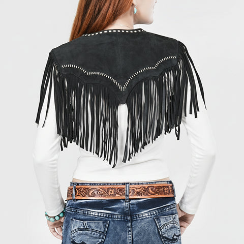 ADDR023A American Darling Black Suede Leather Fringe Cape Western Concho Vest