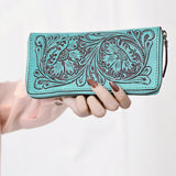 ADBGZ798 Hand-Tooled Genuine Leather Western Organiser - Floral Carving