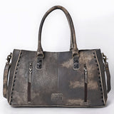 ADBGM127E Distressed Grey Leather Tote Bag - Western Whipstitch Handbag with Crossbody Strap
