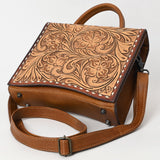 ADBG1487 Hand-Tooled Leather Briefcase Crossbody Bag - Floral Western Style