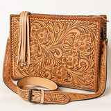 ADBG1235 Hand-Tooled Leather Crossbody Bag - Western Floral Design with Fringe