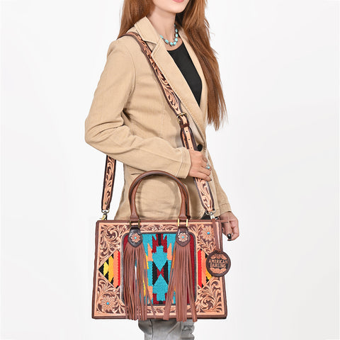 ADBGA1018 Tote Saddle Blanket Hand Tooled Genuine Leather Women Bag