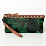 LC-ADBG344 Genuine Hair-On Cowhide Wristlet Clutch with Brown Leather Trim