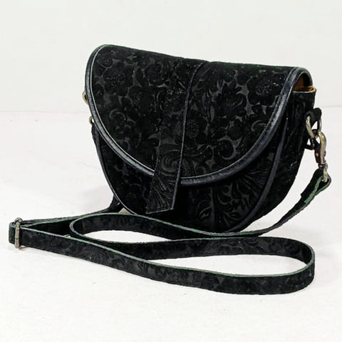 ADBG1859 American Darling Artisan Floral Embossed Leather Small Crossbody Saddle Purse