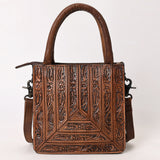 ADBG1608 Compact Handtooled Leather Crossbody Tote Bag with Geometric Floral Pattern