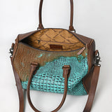 ADBG1562B Turquoise Croc Embossed Leather Barrel Bag - Western Weekender Purse