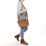 ADBGA670 Suede Western Shoulder Bag with Rope Embroidery-Convertible Crossbody Purse