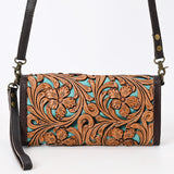 ADBGA509 American Darling Hand-Tooled Leather Wallet Inlay Floral Design