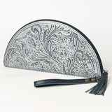 LC-ADBG1233H Hand-Tooled Leather Clutch - Semi-Circle Wristlet with Tassel