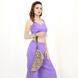 LC-ADBG1233H Hand-Tooled Leather Clutch - Semi-Circle Wristlet with Tassel