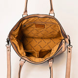 ADBG1246 Hand-Tooled Metallic Silver Leather Tote Bag - Western Floral Design with Dual Handles