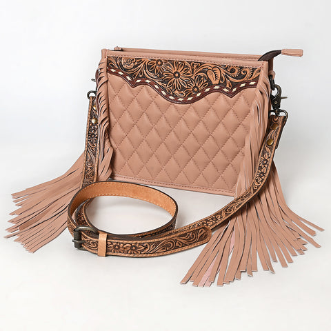 ADBG1664 American Darling Quilted Genuine Leather Crossbody Bag with Hand-Tooled Details and Fringes
