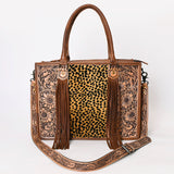 LC-ADBG230 Hand Tooled Leather Tote Bag with Hair-On Cowhide & Hand-Painted Floral Design